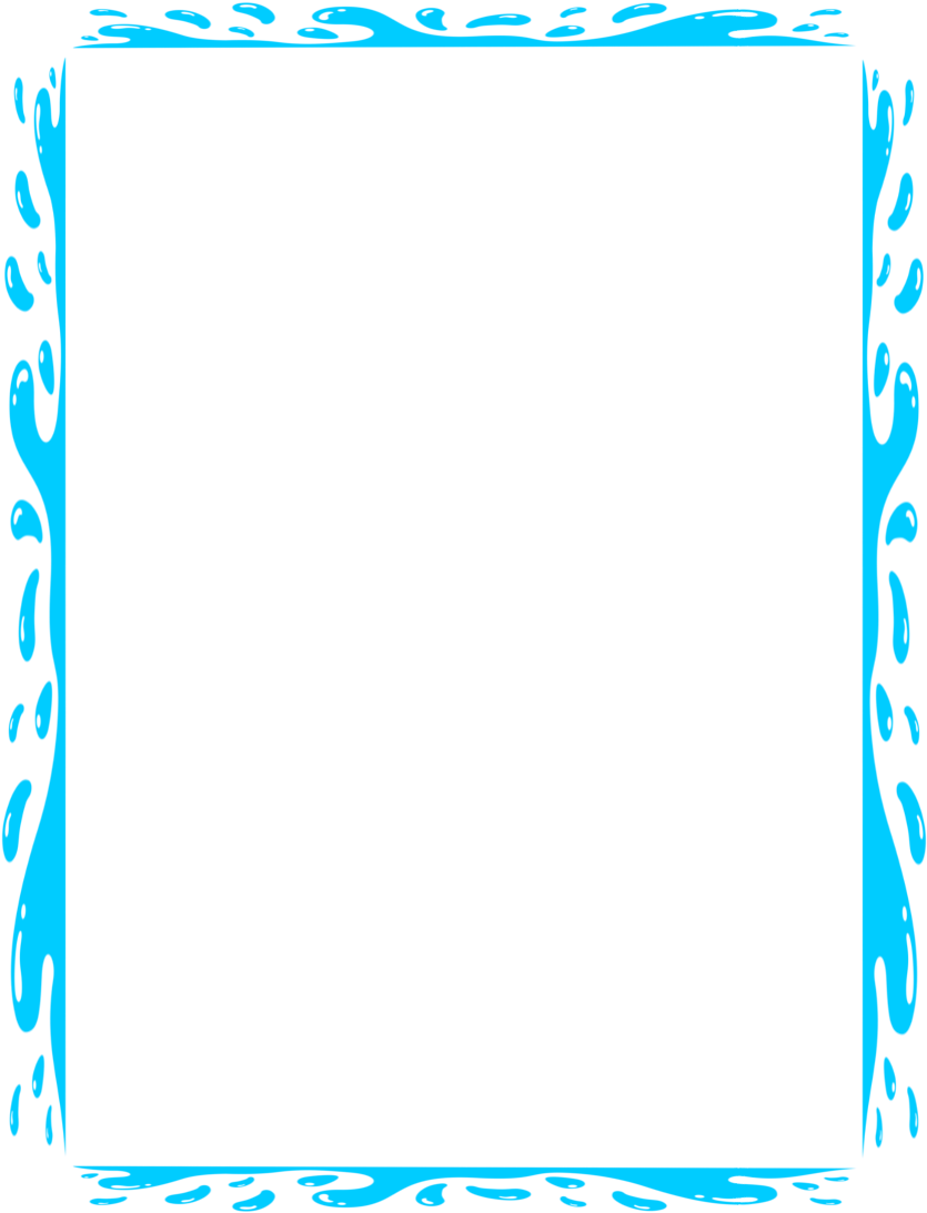 Blue water splash border frame with transparent center for content overlay.