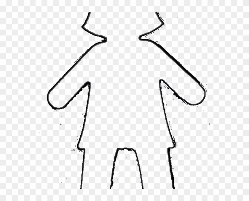 Hand-drawn black outline of a stylized human figure with raised arms and legs, on transparent background.