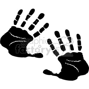 Two black handprint silhouettes with textured edges on a white background, evoking creativity or childhood art.