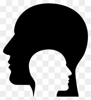 Black silhouette of an adult and child head in profile, symbolizing mentorship, learning, or generational knowledge transfer.
