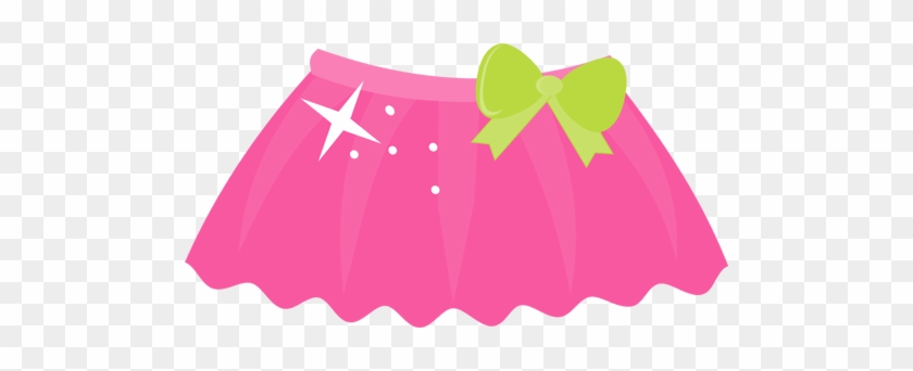 Pink pleated skirt with green bow and white star embellishment on transparent background.