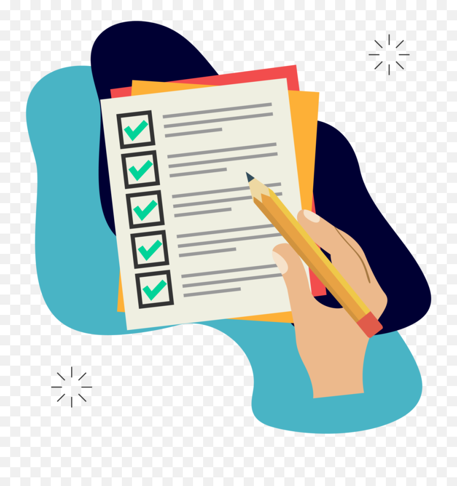Hand holding a checklist with green checkmarks and a pencil, symbolizing task completion or evaluation.