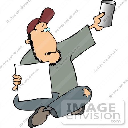 Homeless Man Holding Sign and Cup - Illustration for Awareness & Charity Content