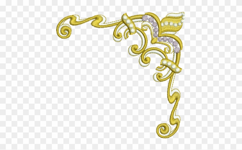 Golden ornate corner flourish with pearls and floral accents on transparent background.