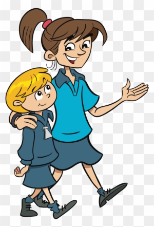 Teacher and Student Walking Together - Educational Support Illustration