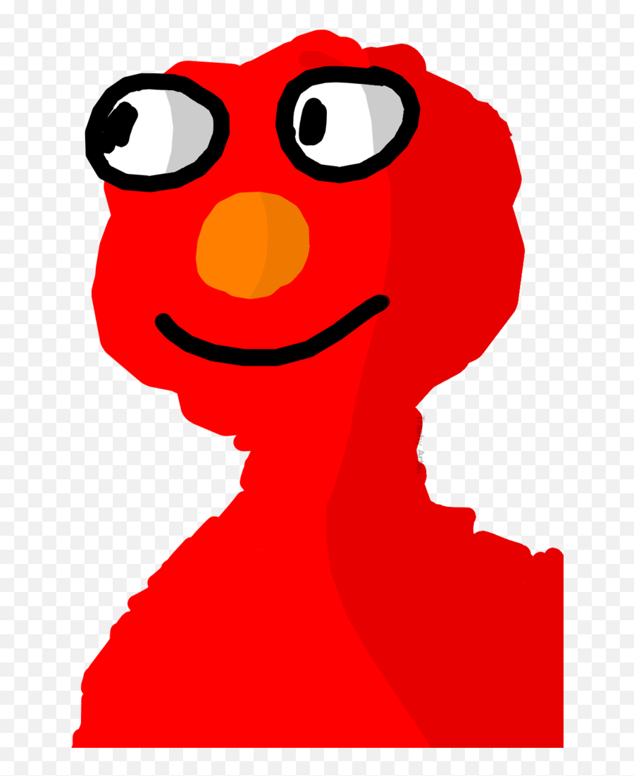 A stylized red cartoon character with large white eyes, orange nose, and smiling mouth on transparent background.