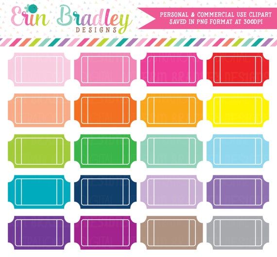Colorful ticket-shaped label clipart in pastel and vibrant hues, designed for personal or commercial use.