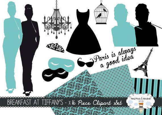 Breakfast at Tiffany’s Clipart Set - 16-Piece Vintage Parisian Design Collection