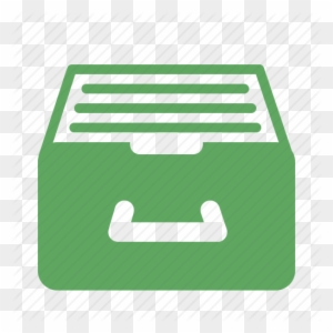 Green file folder icon with documents and handle, representing document storage or organization.