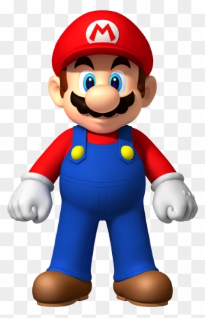 Mario in iconic red cap, blue overalls, and white gloves, standing confidently with a cheerful expression.