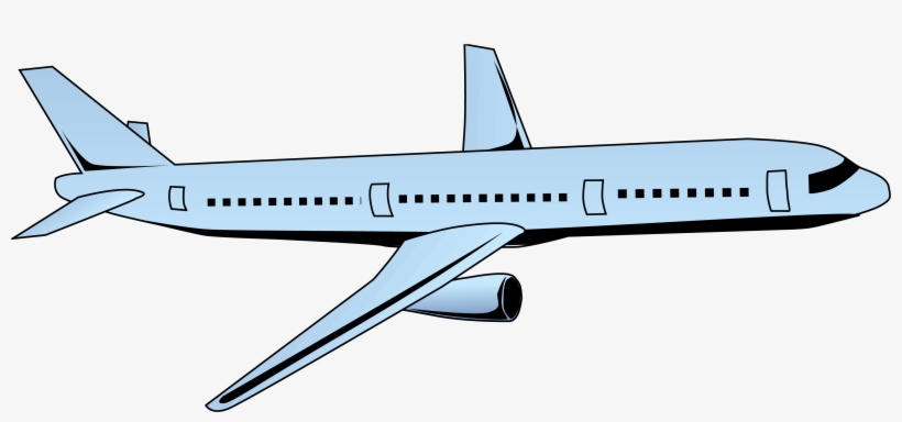 Light blue commercial jet airliner in side profile view with windows, wings, and engines.