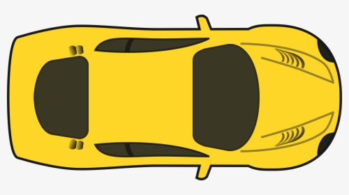 Top-down view of a bright yellow sports car with black windows and aerodynamic styling.