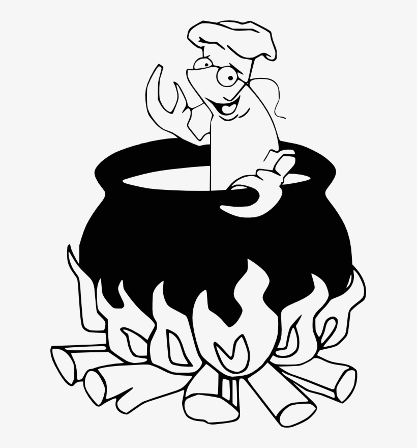 Fun Cooking Illustration - Chef in Cauldron Over Fire