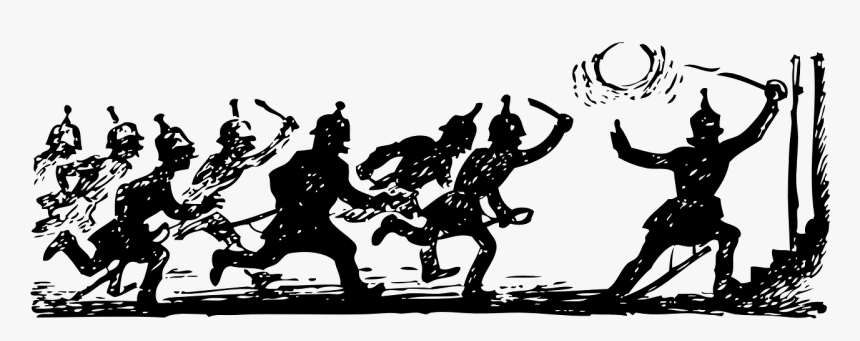 Silhouetted soldiers in 19th-century uniforms charge toward a flag-raising figure, evoking a dramatic historical battle scene.