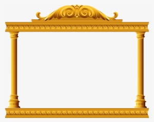 Golden ornate picture frame with classical columns, scrollwork pediment, and decorative molding.