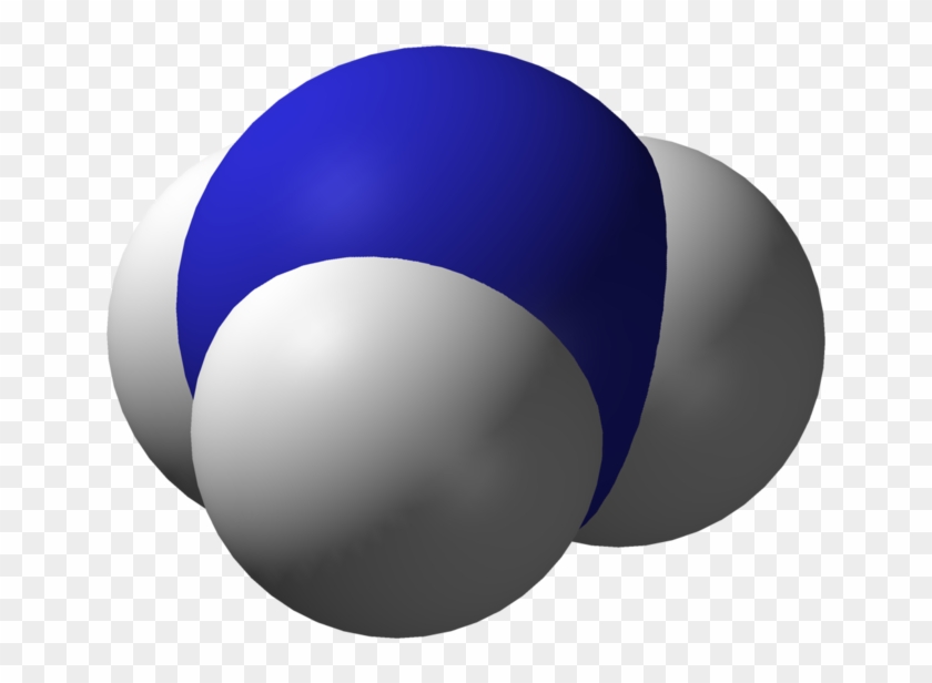 3D molecular model showing one blue atom bonded to three gray atoms, representing ammonia (NH₃) geometry.