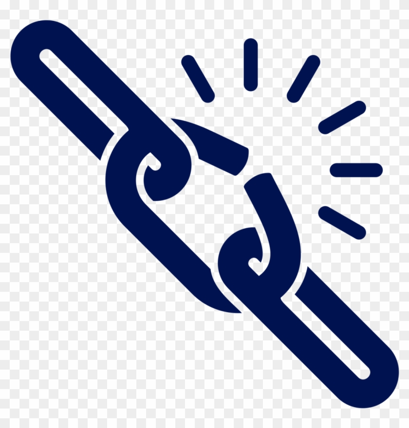 Blue broken chain icon with spark effect symbolizing disconnection or broken link.