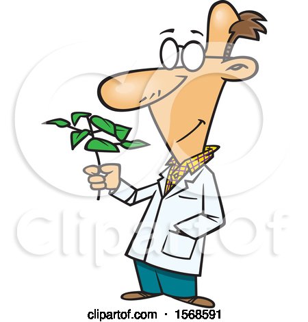Scientist Studying a Plant Sprout - Educational Science Illustration