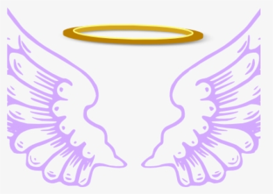 Purple angel wings with a golden halo above, stylized illustration on white background.