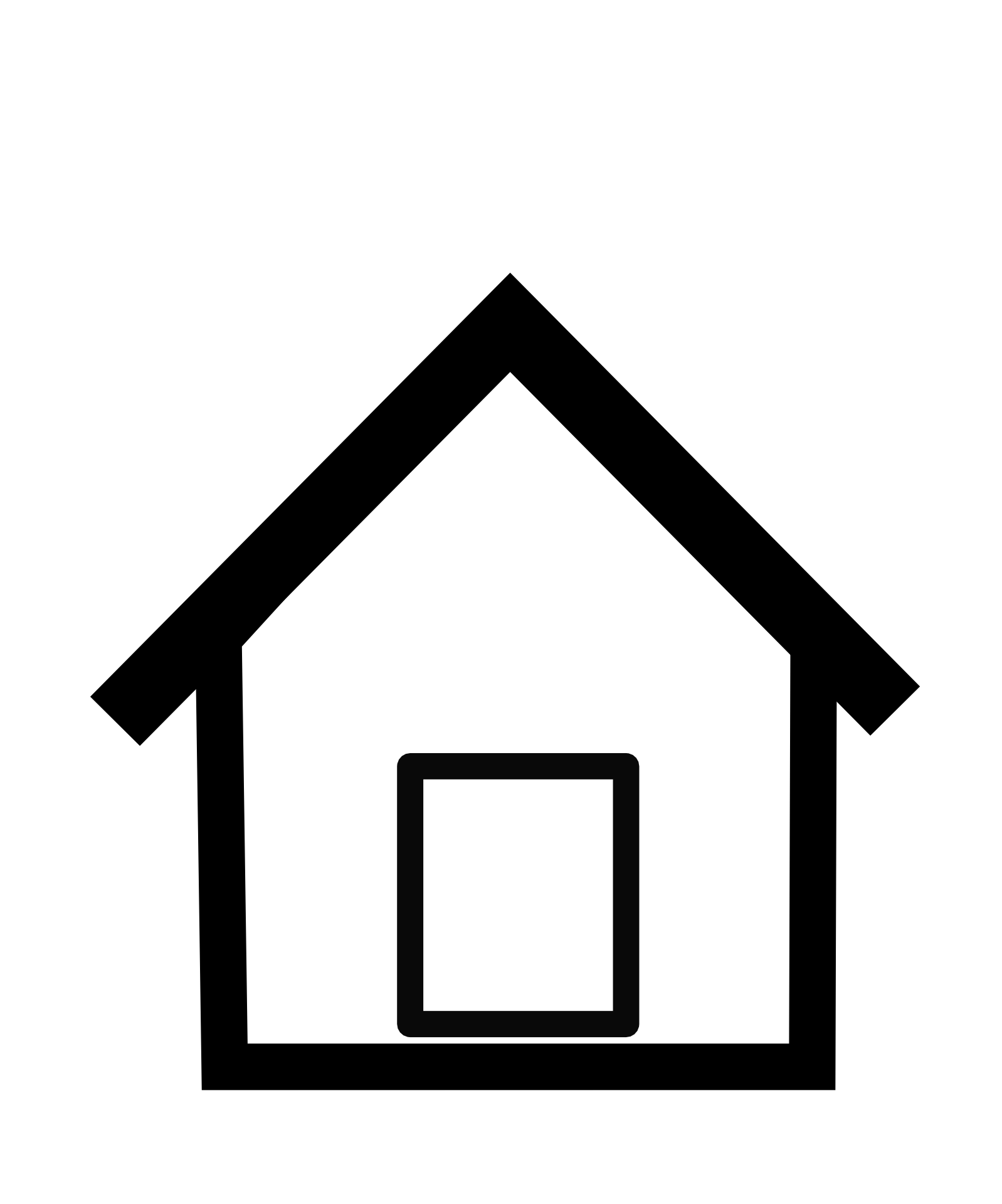 Simple black silhouette of a house with triangular roof and centered door.
