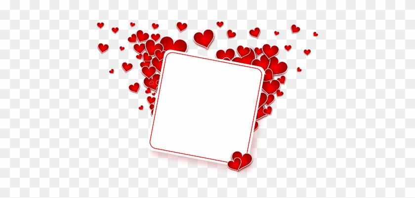 White square frame surrounded by floating red hearts on transparent background, ideal for Valentine’s Day or love-themed designs.