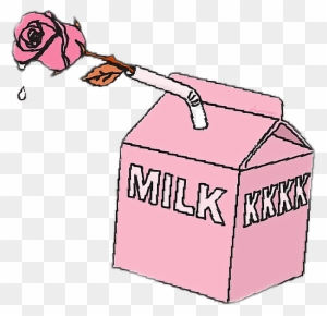 Pink Milk Carton with Rose - Surreal Illustration Art