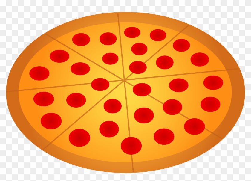 Cartoon-style pepperoni pizza sliced into eight pieces on transparent background.