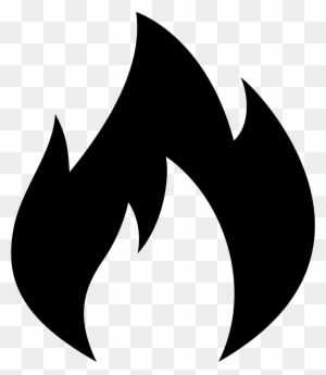 Black flame icon on transparent background, stylized vector illustration representing fire or heat.