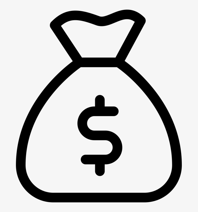 Black outline icon of a money bag with a dollar sign in the center, representing cash or financial assets.