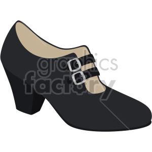 Black Mary Jane shoe with two silver buckles and a low heel, beige lining visible.