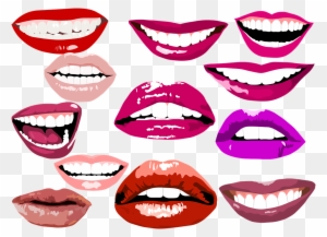 Collection of colorful stylized cartoon mouths and lips in various expressions and shades.