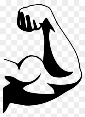Black-and-white stylized illustration of a flexed bicep muscle, symbolizing strength and fitness.
