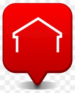 Red location pin icon with white house symbol inside, indicating home or property location.