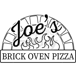 Joe's Brick Oven Pizza logo featuring arched brick oven design with flames and cursive script.