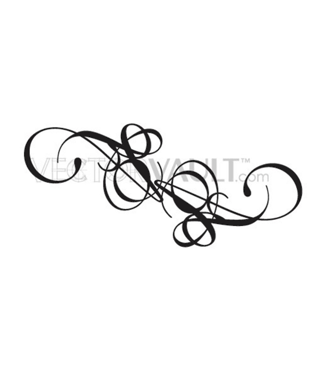 Elegant black-and-white ornamental flourish with swirling calligraphic lines and decorative loops.