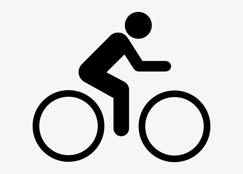 Black silhouette of a person riding a bicycle on a white background.