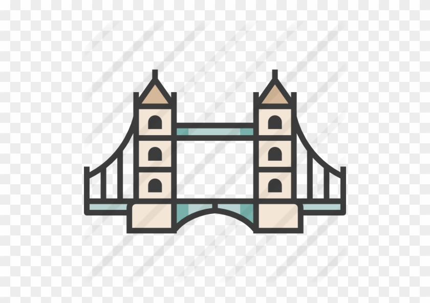 Stylized line-art illustration of London’s Tower Bridge with twin towers and suspension elements.