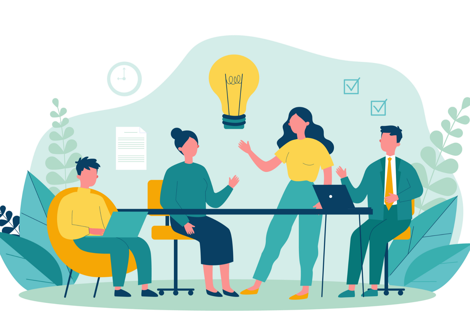 Collaborative Team Meeting Illustration - Creative Brainstorming in Action