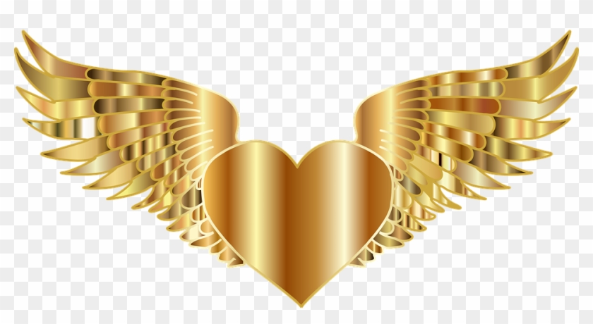 Golden heart with ornate wings, symbolizing love, protection, and divine grace.