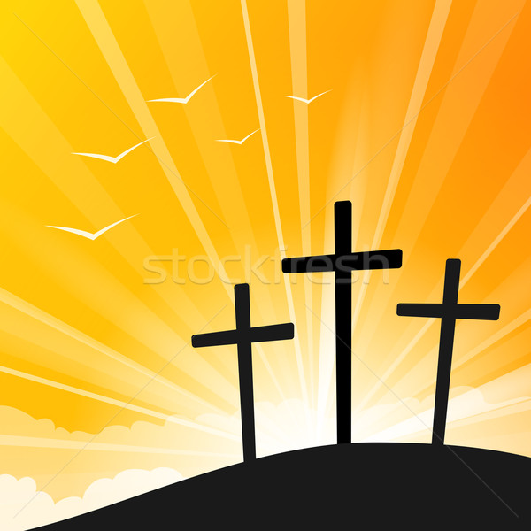 Easter Sunrise with Three Crosses - Symbol of Resurrection and Hope