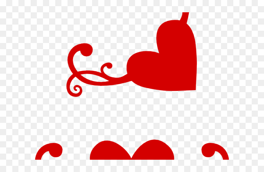 Red heart with ornate scrollwork flourish on transparent background, vector-style illustration.