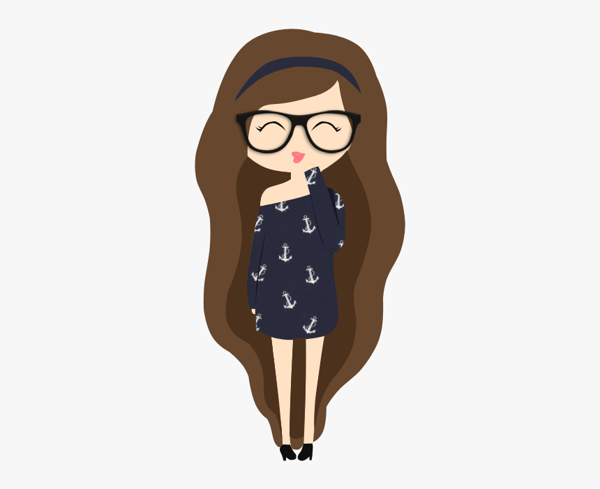 Stylish Geek Chic Illustration - Anchor Print Dress & Glasses