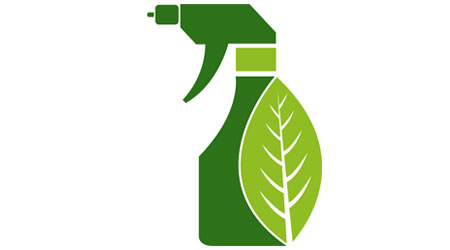 Green spray bottle icon with leaf symbol, representing eco-friendly cleaning products.