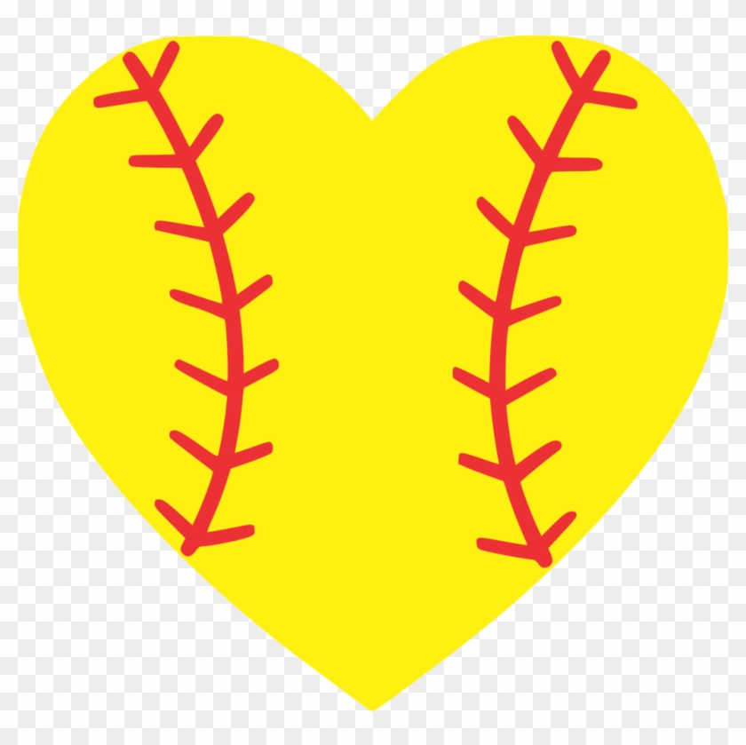 Yellow heart-shaped softball with red stitching, symbolizing love for the sport.