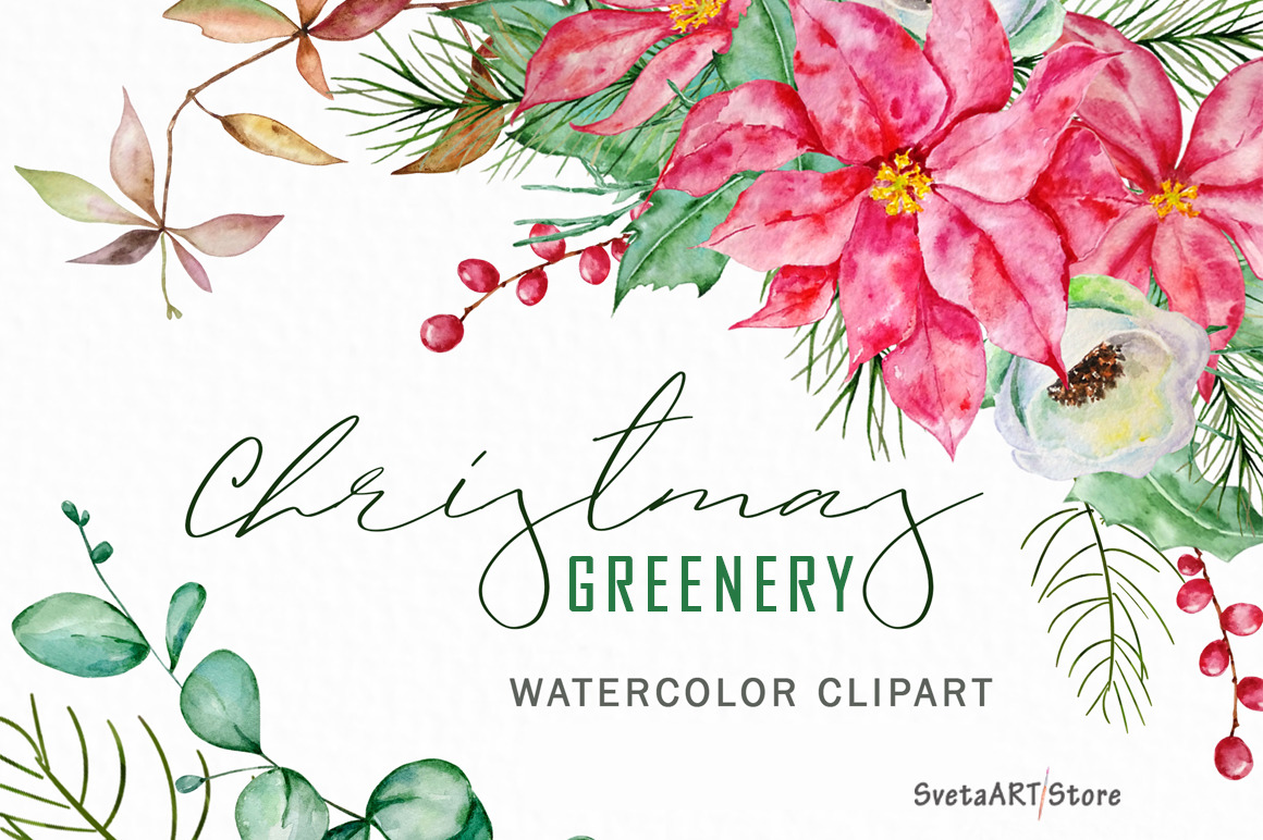 winter greenery leaves clipart, Christmas Leaves By Sunflower Day Love