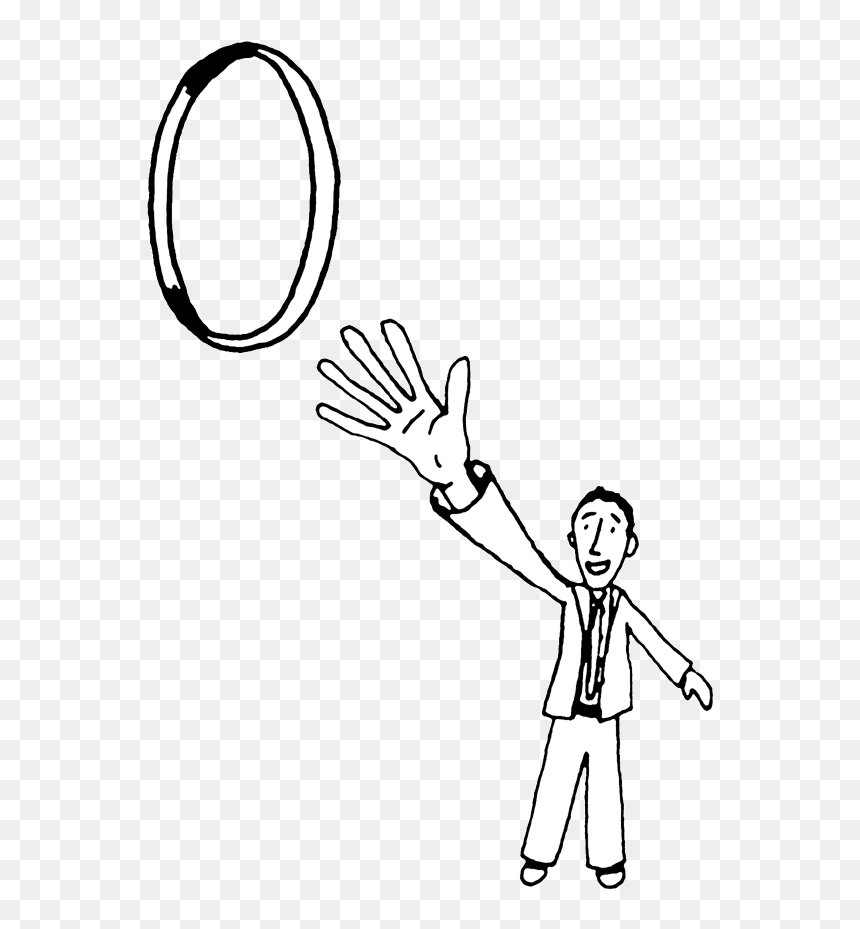 A cartoon man in a suit reaching up toward a floating ring, suggesting aspiration or goal-setting.
