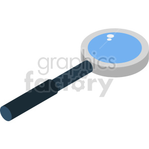 Blue magnifying glass with black handle, symbolizing search, inspection, or analysis.