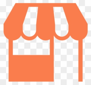 Orange storefront icon with striped awning and window, representing a shop or retail business.