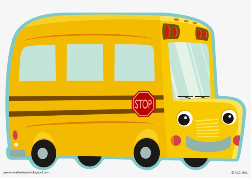 Cheerful yellow school bus with smiling face, stop sign, and cartoon styling for children's education content.