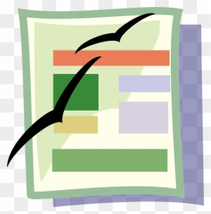 Stylized document with colorful layout blocks and two black birds in flight, symbolizing content design or publishing.